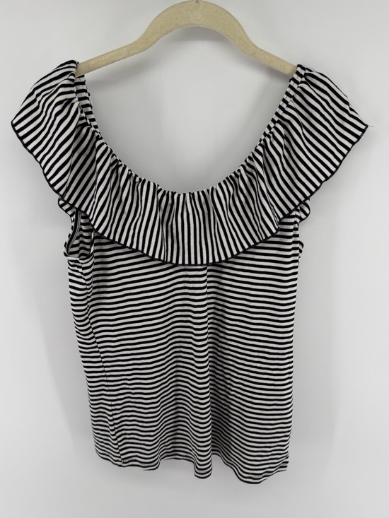 a new day Tops - a new day Black & White Striped Ruffle Off-Shoulder Tank